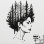A human silhouette filled with a forest, tatt… – tattoo sketch (№1751910128_0, 07.07.2025 17:42) — tattoovalue.net