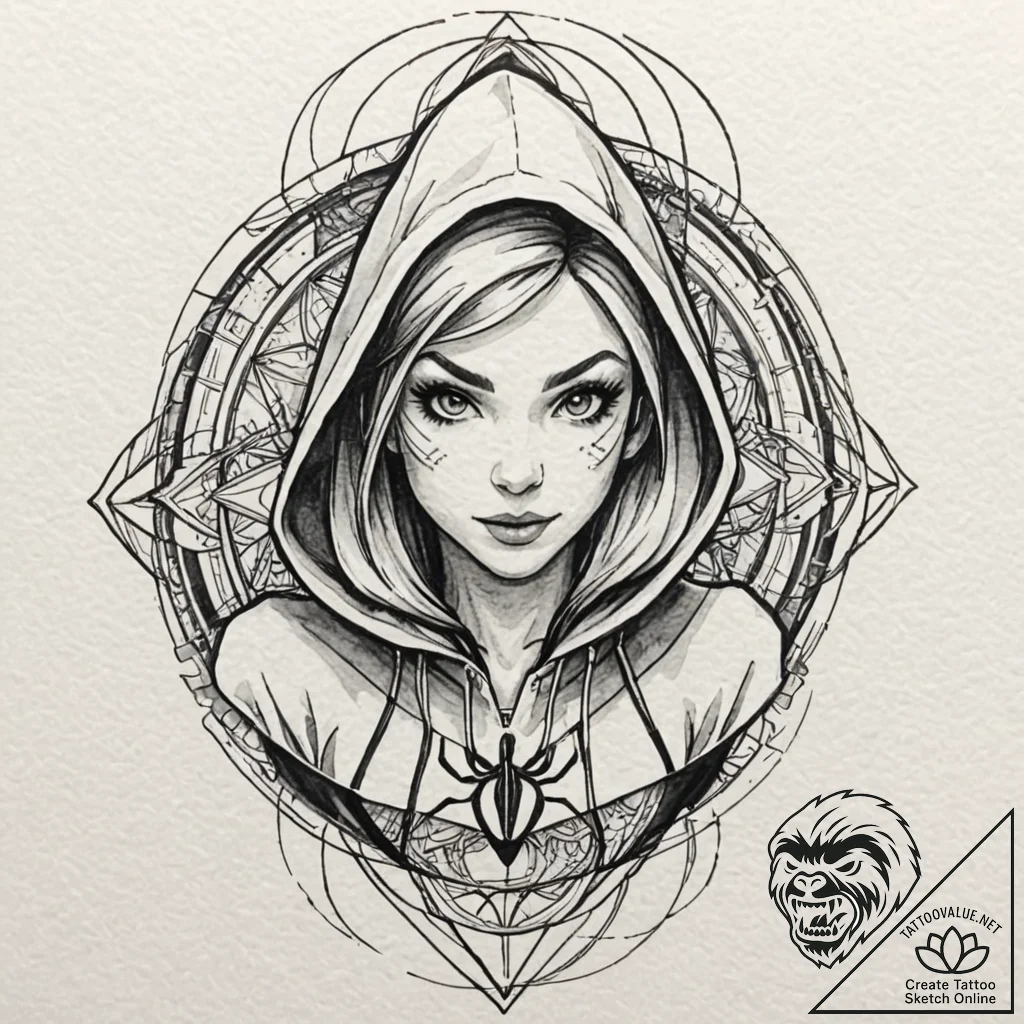 A watercolor sketch of spider-gwen (gwen stac... - tattoo sketch (№1751910473_0, 07.07.2025 17:47) — tattoovalue.net