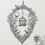 Open birdcage with birds flying out, concept… – tattoo sketch (№1751910643_0, 07.07.2025 17:50) — tattoovalue.net