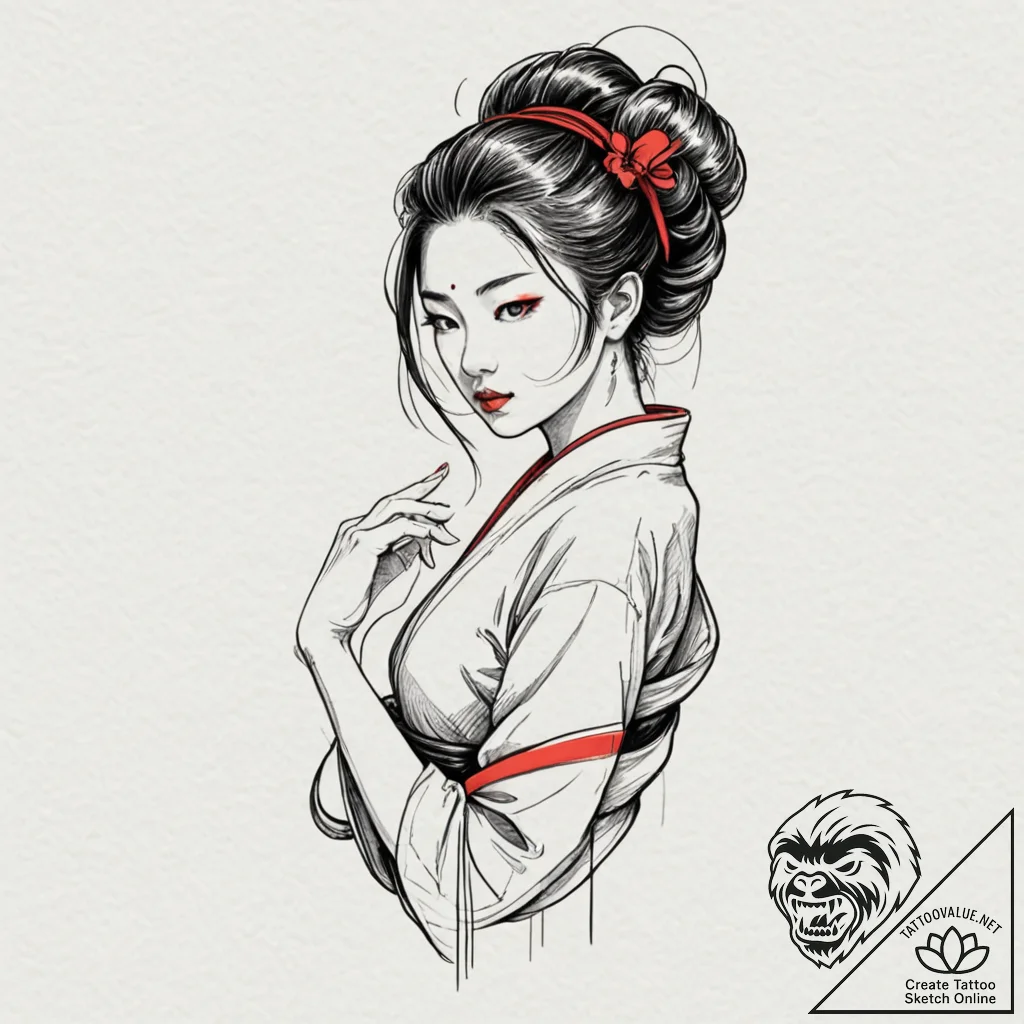 Cyborg geisha, concept art for tattoo, fine l... - tattoo sketch (№1751911413_0, 07.07.2025 18:03) — tattoovalue.net