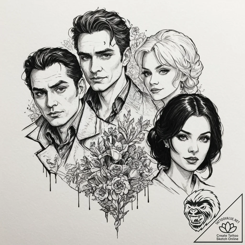 A sketch of the main characters from what we... - tattoo sketch (№1751911666_0, 07.07.2025 18:07) — tattoovalue.net