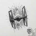 Watercolor splash art of a tie fighter explod… – tattoo sketch (№1751911835_0, 07.07.2025 18:10) — tattoovalue.net