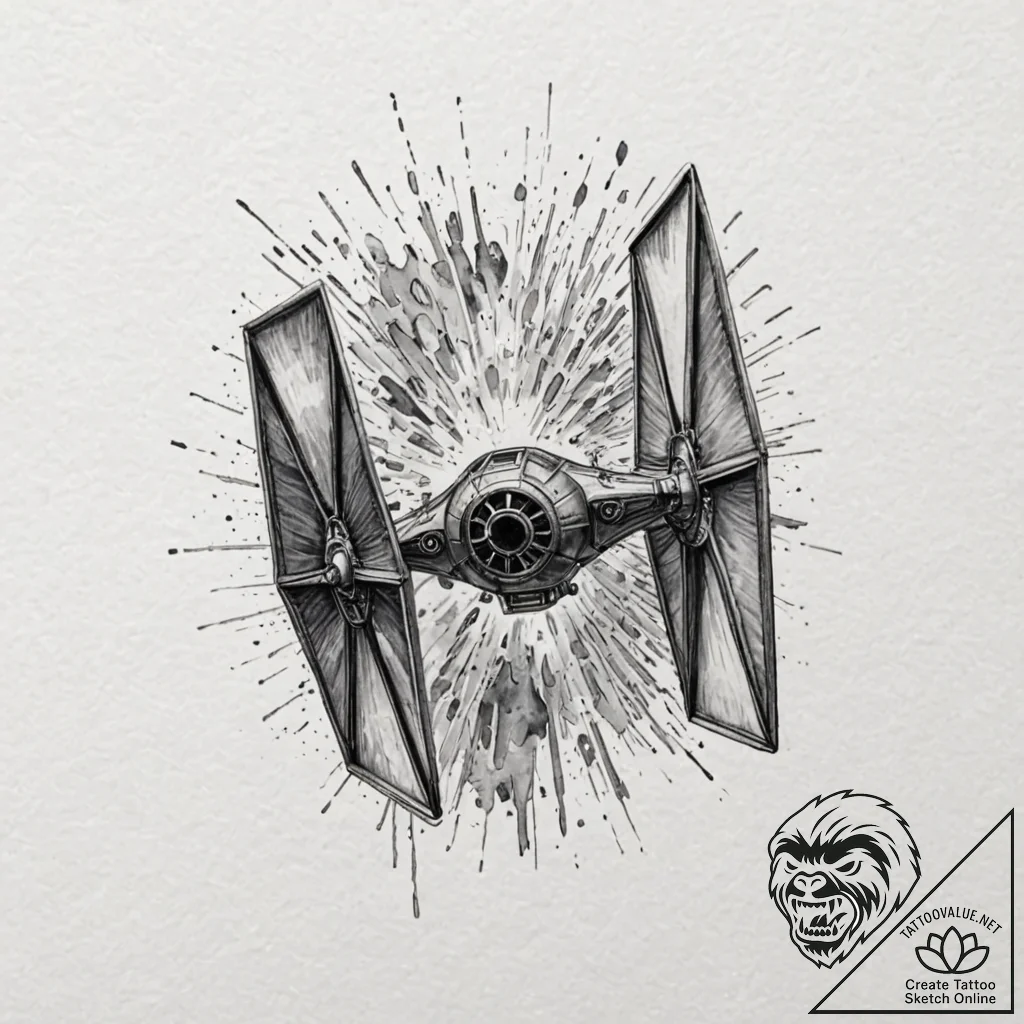 Watercolor splash art of a tie fighter explod... - tattoo sketch (№1751911835_0, 07.07.2025 18:10) — tattoovalue.net