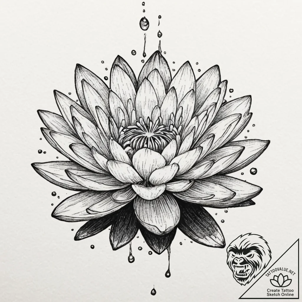 Water lily, concept art for tattoo, black and... - tattoo sketch (№1751912003_0, 07.07.2025 18:13) — tattoovalue.net