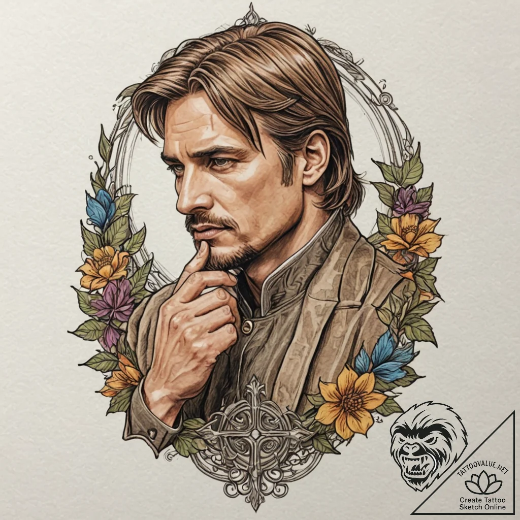 A sketch of jaime lannister with his golden h... - tattoo sketch (№1751912943_0, 07.07.2025 18:29) — tattoovalue.net