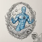 A graphic novel style portrait of dr. manhatt… – tattoo sketch (№1751913278_0, 07.07.2025 18:34) — tattoovalue.net