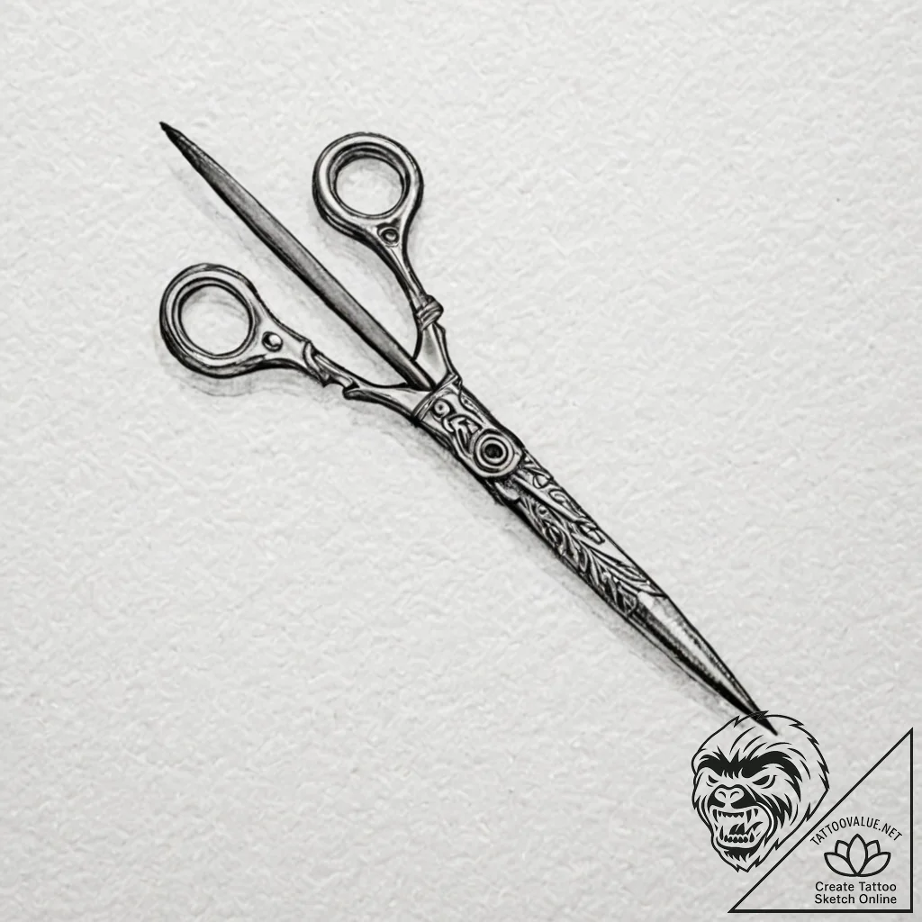 A minimalist tattoo of a single golden scisso... - tattoo sketch (№1751913699_0, 07.07.2025 18:41) — tattoovalue.net