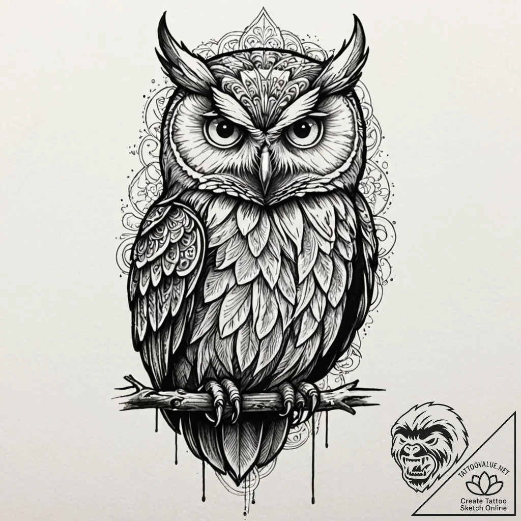 Neo-traditional tattoo design of the owl from... - tattoo sketch (№1751914289_0, 07.07.2025 18:51) — tattoovalue.net