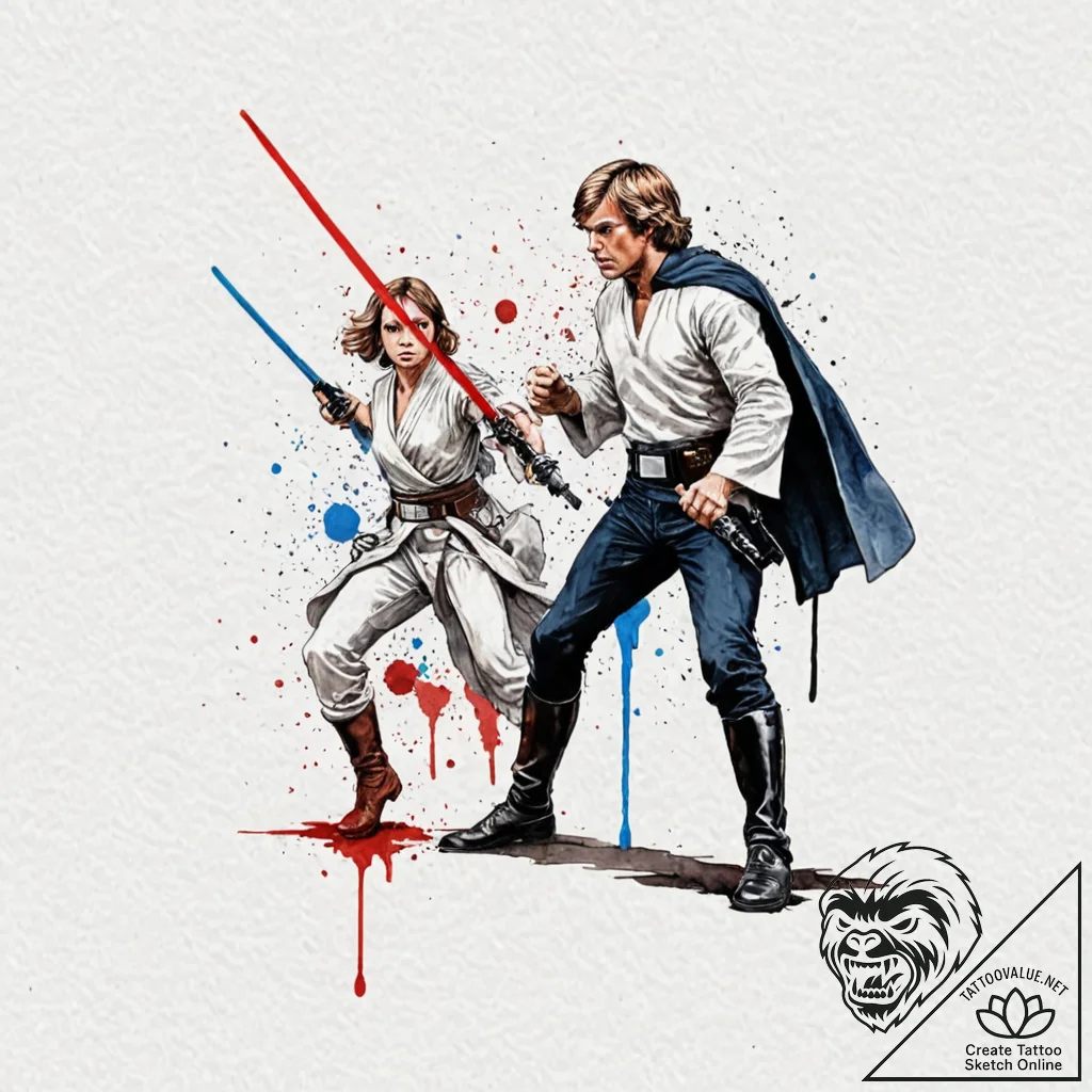 Trash polka style tattoo of luke skywalker fa... - tattoo sketch (№1751914375_0, 07.07.2025 18:52) — tattoovalue.net