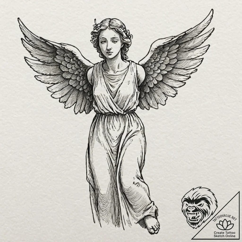 A linework tattoo of a weeping angel from doc... - tattoo sketch (№1751914543_0, 07.07.2025 18:55) — tattoovalue.net