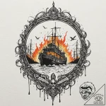 A trash polka tattoo of the “boat” scene from… – tattoo sketch (№1751914711_0, 07.07.2025 18:58) — tattoovalue.net