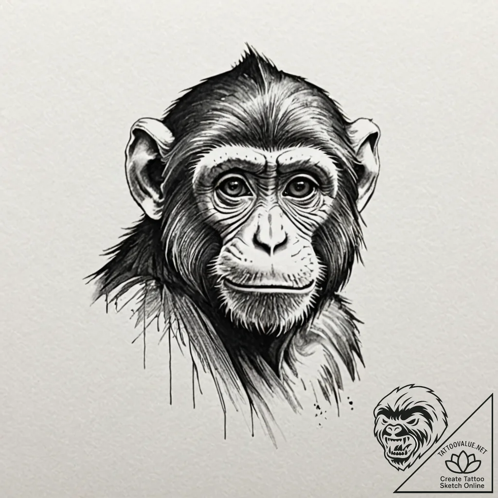 Monkey, concept art for tattoo, sketch tattoo... - tattoo sketch (№1751915049_0, 07.07.2025 19:04) — tattoovalue.net