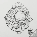 A linework tattoo of the planet jupiter and t… – tattoo sketch (№1751915217_0, 07.07.2025 19:06) — tattoovalue.net