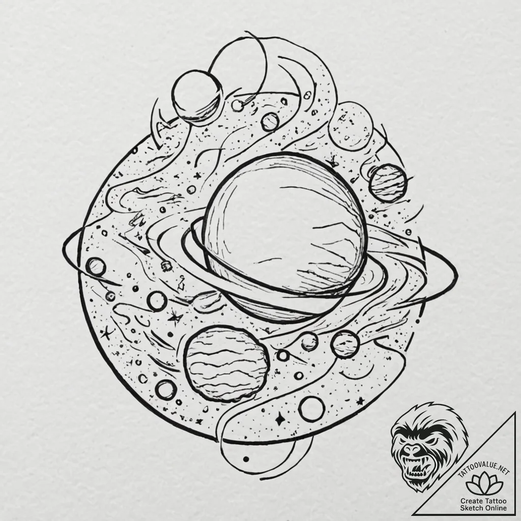 A linework tattoo of the planet jupiter and t... - tattoo sketch (№1751915217_0, 07.07.2025 19:06) — tattoovalue.net