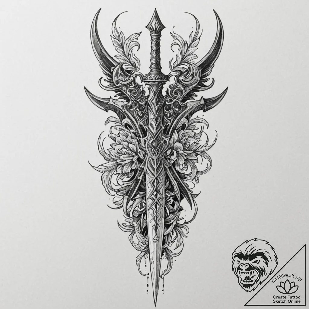 A neo-traditional design of a crysknife, orna... - tattoo sketch (№1751915978_0, 07.07.2025 19:19) — tattoovalue.net