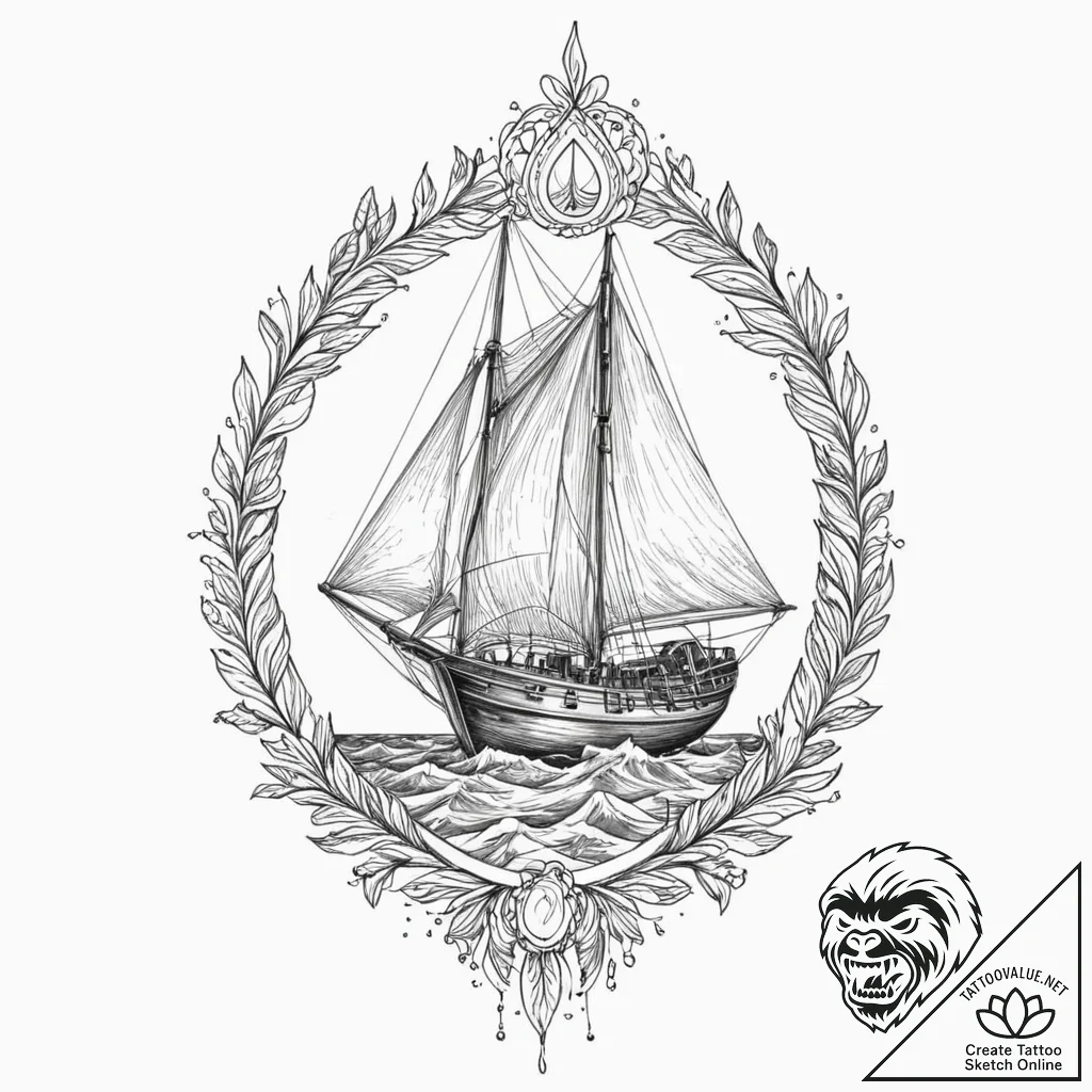 Sailboat, tattoo line art, black outline only... - tattoo sketch (№1751916896_0, 07.07.2025 19:34) — tattoovalue.net