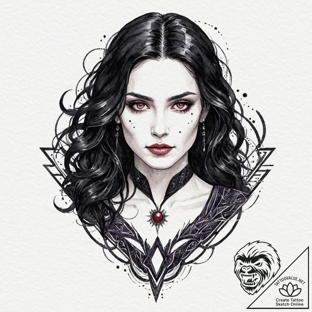 A watercolor sketch of anya chalotra as yenne... - tattoo sketch (№1751917402_0, 07.07.2025 19:43) — tattoovalue.net