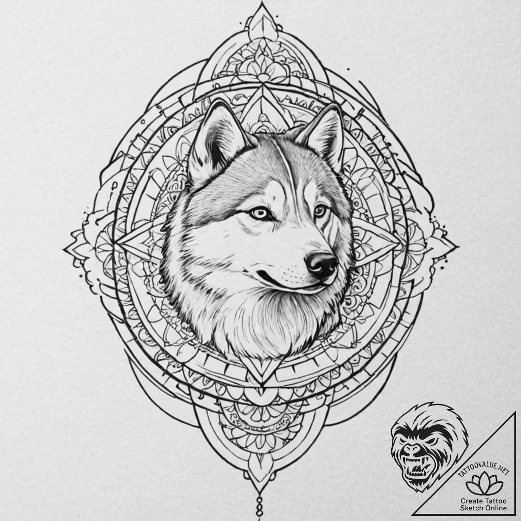 Husky, tattoo line art, geometric tattoo styl... - tattoo sketch (№1751917908_0, 07.07.2025 19:51) — tattoovalue.net
