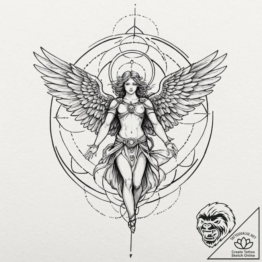 Archangel michael, ink illustration for tatto... - tattoo sketch (№1751917994_0, 07.07.2025 19:53) — tattoovalue.net