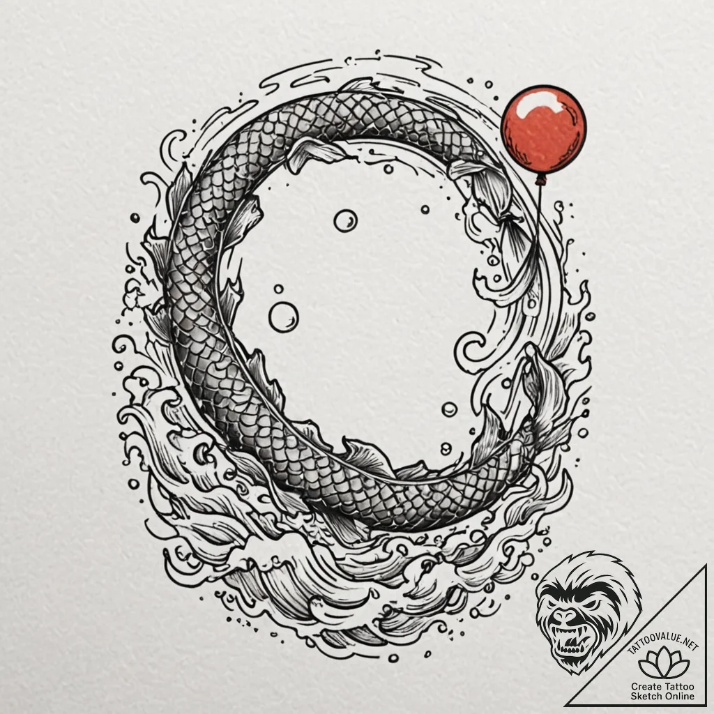 A minimalist tattoo of a single red balloon t... - tattoo sketch (№1751918840_0, 07.07.2025 20:07) — tattoovalue.net