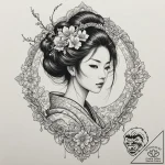 Geisha, tattoo line art, ornamental tattoo, d… – tattoo sketch (№1751919622_0, 07.07.2025 20:20) — tattoovalue.net