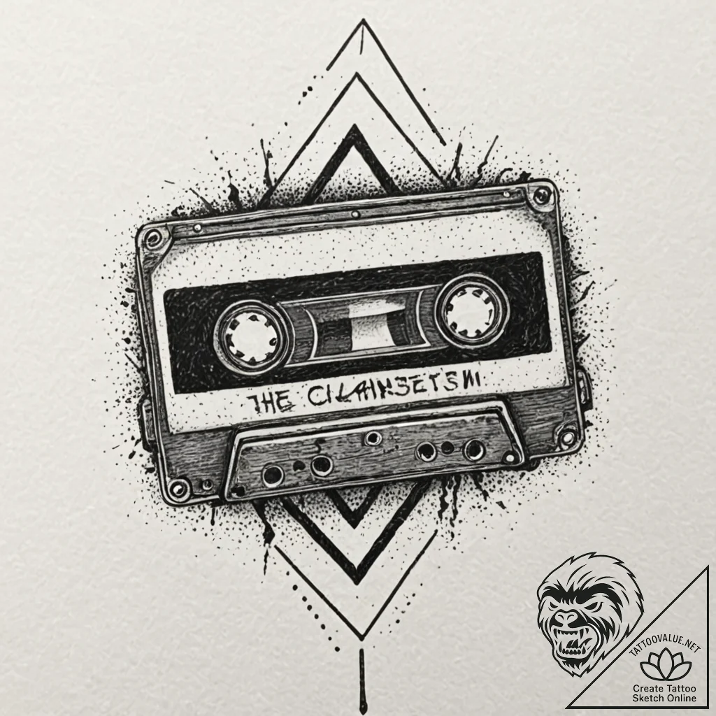 A neo-traditional tattoo of a cassette tape l... - tattoo sketch (№1751919792_0, 07.07.2025 20:23) — tattoovalue.net