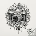 Camera, artistic tattoo sketch, fine lines, d… – tattoo sketch (№1751919960_0, 07.07.2025 20:26) — tattoovalue.net
