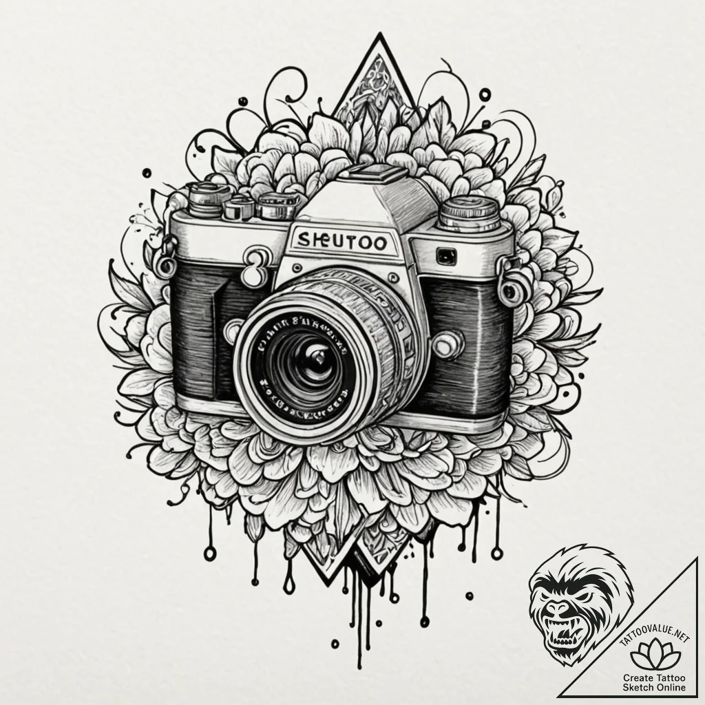 Camera, artistic tattoo sketch, fine lines, d... - tattoo sketch (№1751919960_0, 07.07.2025 20:26) — tattoovalue.net