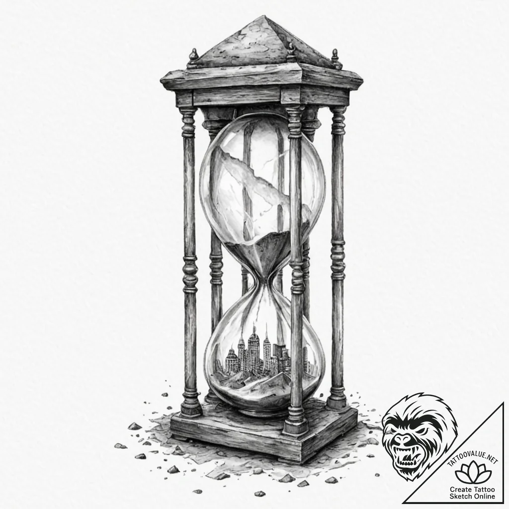 An hourglass filled with city dust instead of... - tattoo sketch (№1751920044_0, 07.07.2025 20:27) — tattoovalue.net
