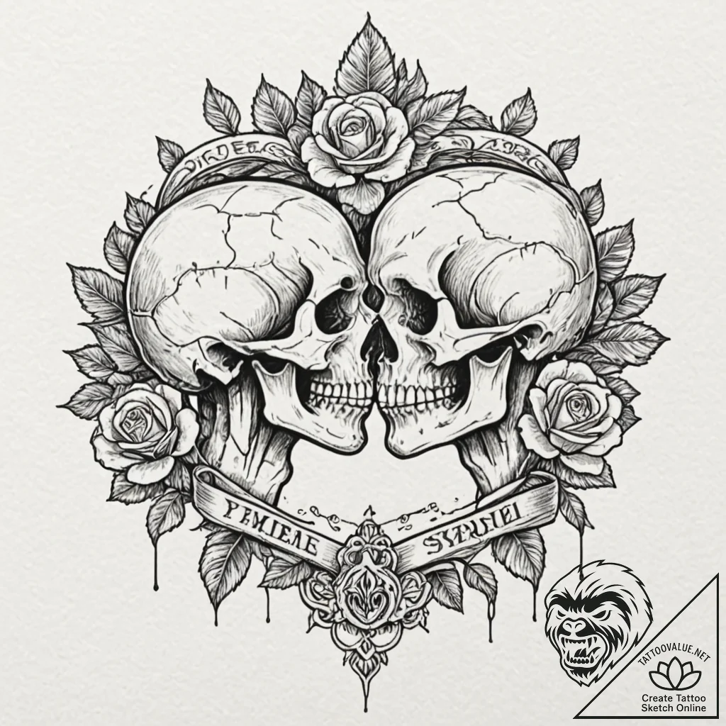 Kiss, concept art for tattoo, sepia tone sket... - tattoo sketch (№1751920213_0, 07.07.2025 20:30) — tattoovalue.net