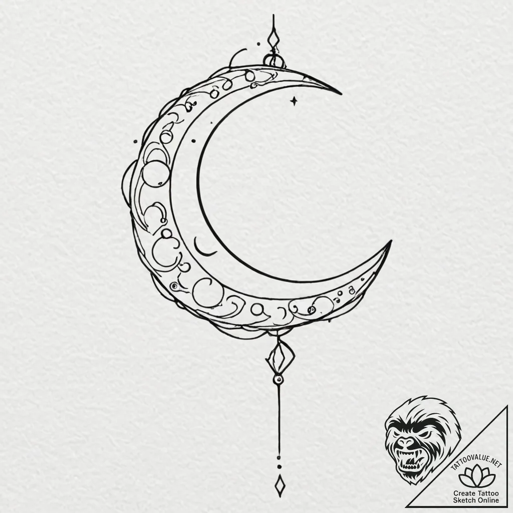 A linework tattoo of the crescent moon wand f... - tattoo sketch (№1751920807_0, 07.07.2025 20:40) — tattoovalue.net
