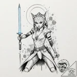 Linework tattoo of ahsoka tano with her two l… – tattoo sketch (№1751920891_0, 07.07.2025 20:41) — tattoovalue.net