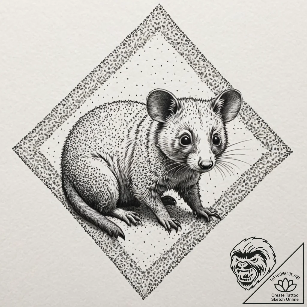 Possum, artistic tattoo sketch, dotwork tatto... - tattoo sketch (№1751921651_0, 07.07.2025 20:54) — tattoovalue.net