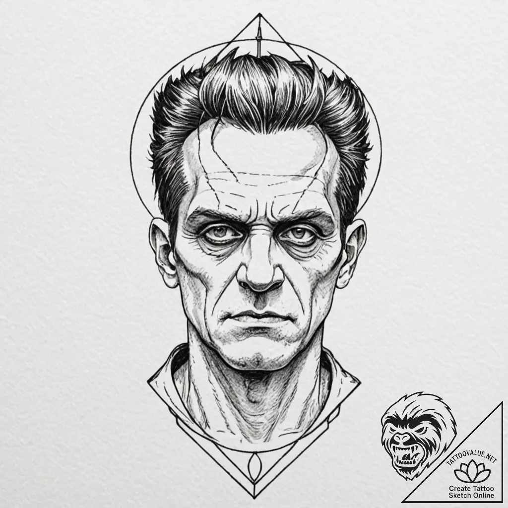 A neo-traditional tattoo portrait of frankens... - tattoo sketch (№1751921906_0, 07.07.2025 20:58) — tattoovalue.net