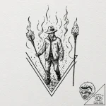 A graphic novel panel of a mob with torches a… – tattoo sketch (№1751922331_0, 07.07.2025 21:05) — tattoovalue.net