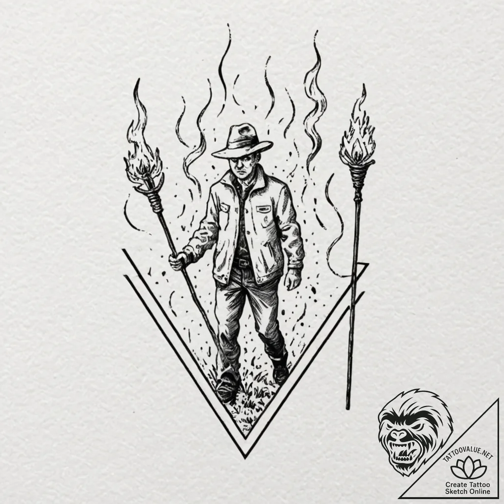 A graphic novel panel of a mob with torches a... - tattoo sketch (№1751922331_0, 07.07.2025 21:05) — tattoovalue.net