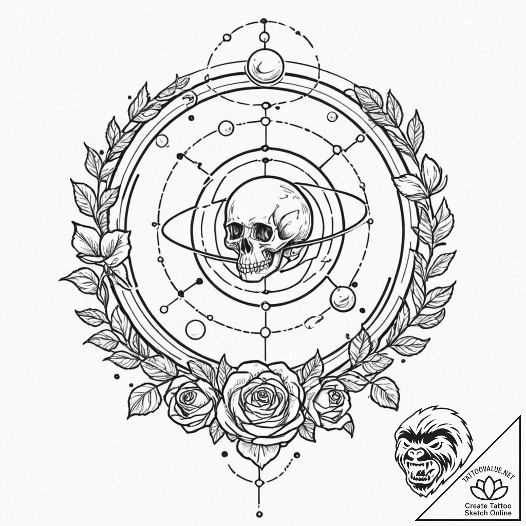 Solar system model (orrery), tattoo drawing o... - tattoo sketch (№1751922503_0, 07.07.2025 21:08) — tattoovalue.net