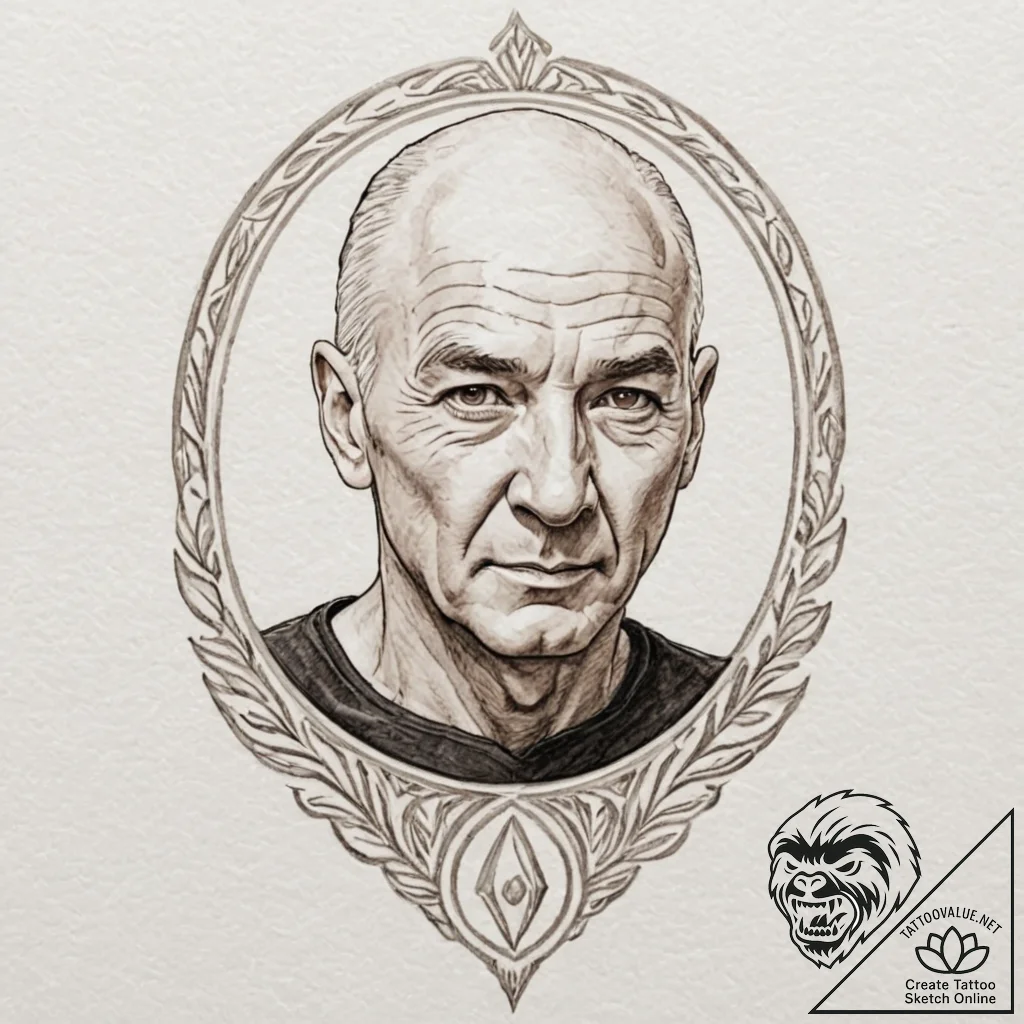 A watercolor portrait of captain jean-luc pic... - tattoo sketch (№1751922844_0, 07.07.2025 21:14) — tattoovalue.net