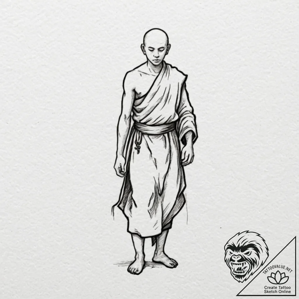 Monk, tattoo drawing outline, soft whip shadi... - tattoo sketch (№1751923474_0, 07.07.2025 21:24) — tattoovalue.net