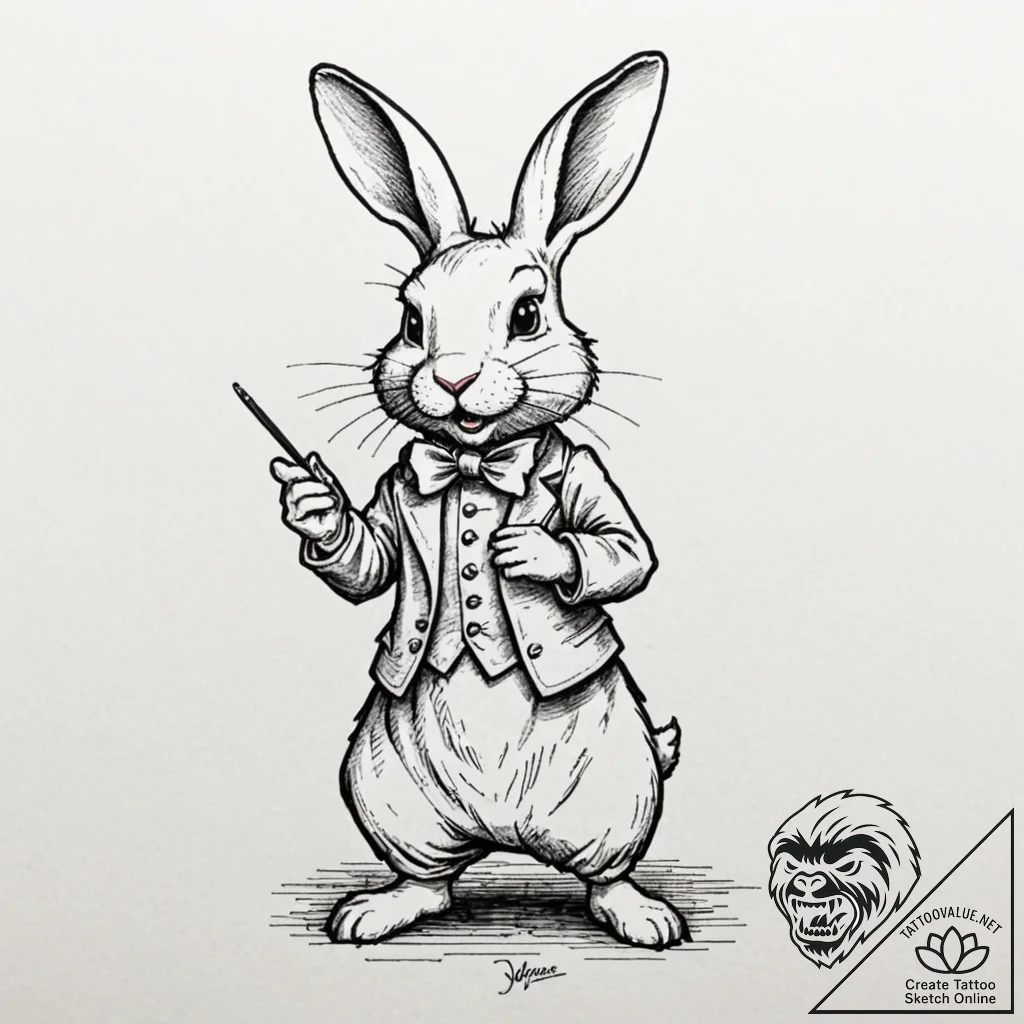 The white rabbit from alice in wonderland, co... - tattoo sketch (№1751923627_0, 07.07.2025 21:27) — tattoovalue.net
