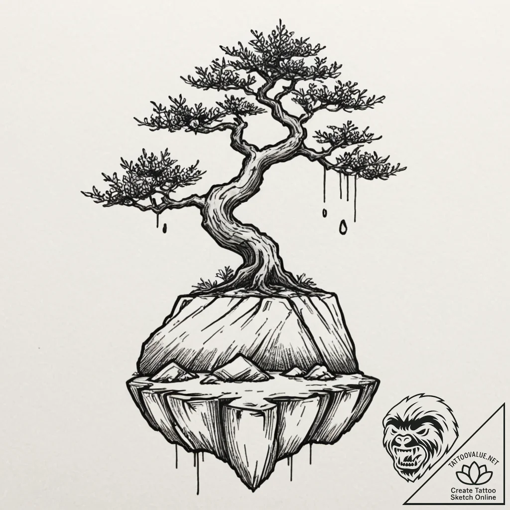 A bonsai tree on a cliff edge (is there, but... - tattoo sketch (№1751923702_0, 07.07.2025 21:28) — tattoovalue.net