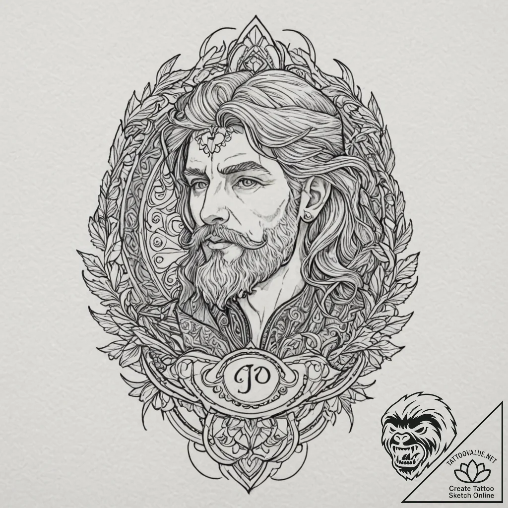 Merlin, artistic tattoo sketch, on textured a... - tattoo sketch (№1751924381_0, 07.07.2025 21:39) — tattoovalue.net