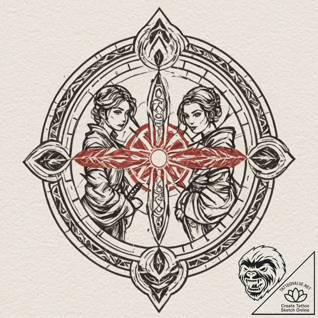A minimalist tattoo of the lightsaber duel on... - tattoo sketch (№1751924551_0, 07.07.2025 21:42) — tattoovalue.net