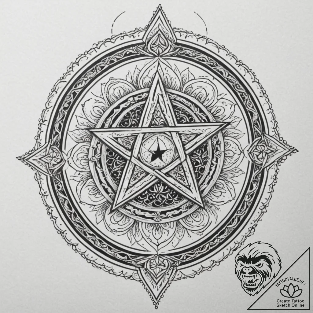 Pentacle, tattoo drawing outline, black and g... - tattoo sketch (№1751924635_0, 07.07.2025 21:43) — tattoovalue.net