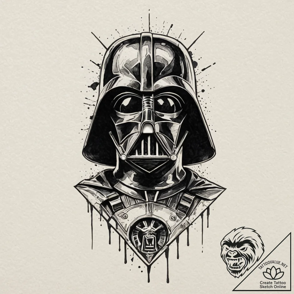 A sketch style portrait of darth vader, half... - tattoo sketch (№1751925056_0, 07.07.2025 21:50) — tattoovalue.net