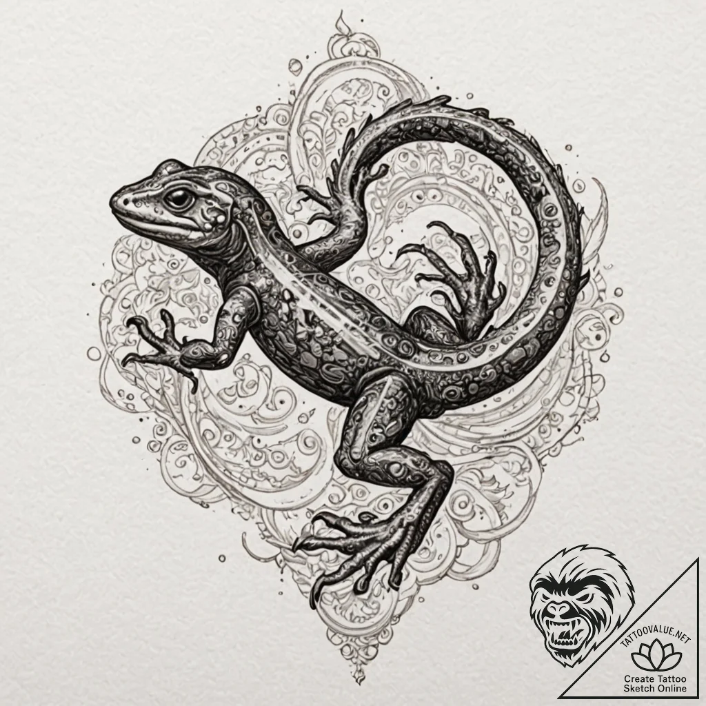 Salamander, concept art for tattoo, highly de... - tattoo sketch (№1751925486_0, 07.07.2025 21:58) — tattoovalue.net