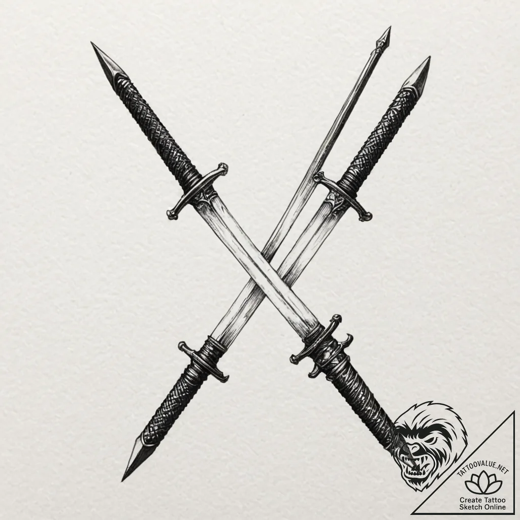 A linework tattoo of geralt's two swords, ste... - tattoo sketch (№1751926083_0, 07.07.2025 22:08) — tattoovalue.net