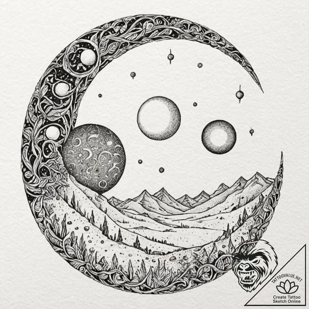 Watercolor sketch of the twin moons of arraki... - tattoo sketch (№1751926335_0, 07.07.2025 22:12) — tattoovalue.net