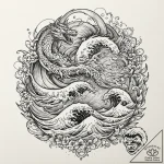 Trash polka composition of the battle of the… – tattoo sketch (№1751926419_0, 07.07.2025 22:13) — tattoovalue.net