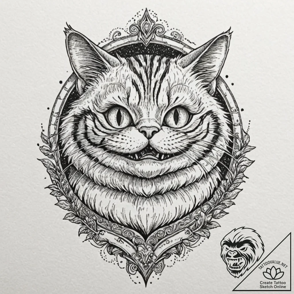 Cheshire cat, tattoo sketch design, sketch ta... - tattoo sketch (№1751926931_0, 07.07.2025 22:22) — tattoovalue.net